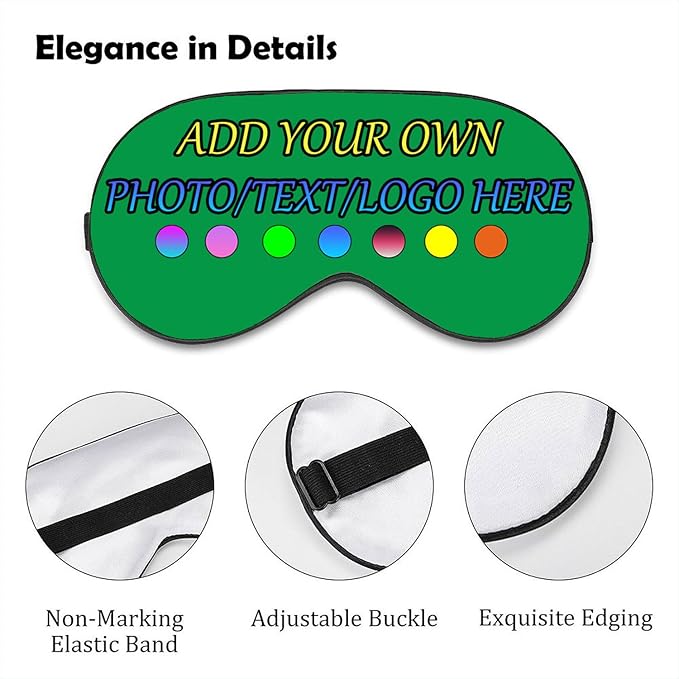 Personalized Eye Mask, Custom Eyeshade Blindfold Add Your Design Image Text Customized Eye Cover with Adjustable Strap for Sleeping Travel Work Naps Blocks Light, Green