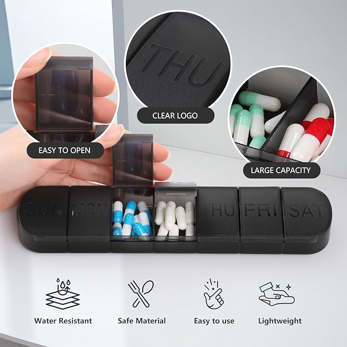Weekly Pill Organizer, Travel Pill Organizers 7 Day,Vitamin Planner Medicine Box Small Pill Container for Pocket Purse Organizer
