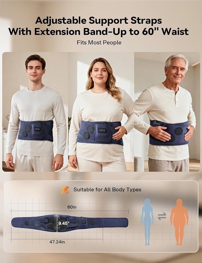 10000mAh Cordless Heating Pad for Back Pain Relief, Rechargeable Lower Back Massager with 3 Heat &Timer, 5 Vibration Portable Wearable Heating Pad for Cramps, Gifts for Women Men Mom Dad Mother Father