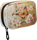 Fustylead Flying Butterflies and Cherry Flower Oil Painting Pill Organizer Travel Bag, Small Portable Pill Case Cute for Vitamin Fish Oil Supplements Medicine Organizer with Zipper