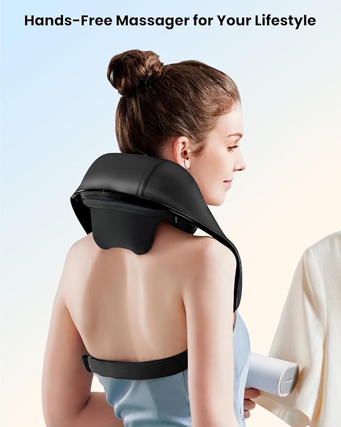 COMFIER Shiatsu Neck Massager with Heat, Cordless Neck and Shoulder Massager for Pain Relief Deep Tissue, Graphene Heating, 4D Kneading Massage Pillow -Black