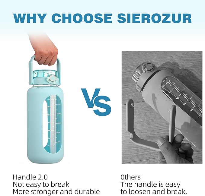 Glass Water Bottle with Straw and Handle Lid Half Gallon Motivational Glass Bottle with Silicone Sleeve and Time Marker Large Reusable Sports Water Jug for Gym Home Workout