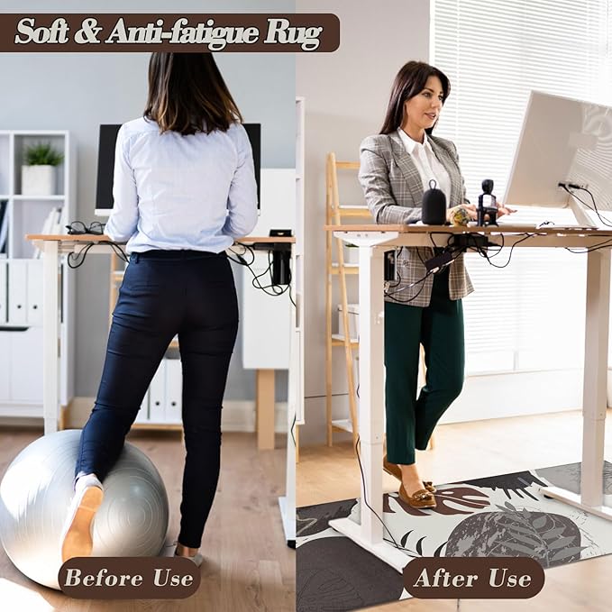 Homcomoda Kitchen Rugs and Mats Set of 2 Non Skid Kitchen Mats for Floor 2 Piece Cushioned Anti Fatigue Kitchen Rugs Sets PVC Comfort Floor Mat for Kitchen Office Sink, B Dark Grey