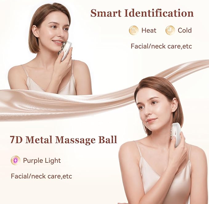 Vitalight Face & Neck Beauty Massager with 4 Replaceable Massage Heads, Cold Heat Facial Massager,Hair Growth Comb with Red/Purple Light,Multi-Functional Face, Neck, Hair Care Tools
