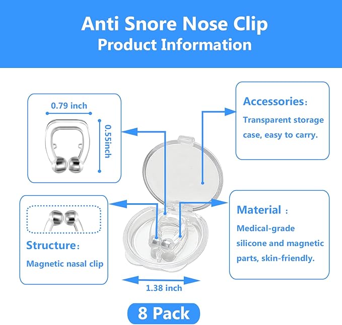 Anti Snoring Devices(8 Pack),Silicone Magnetic Stop Snoring Solution,Anti Snoring Nose Clip,Effective to Relieve Snoring,Snoring Devices for Men and Women,Clear