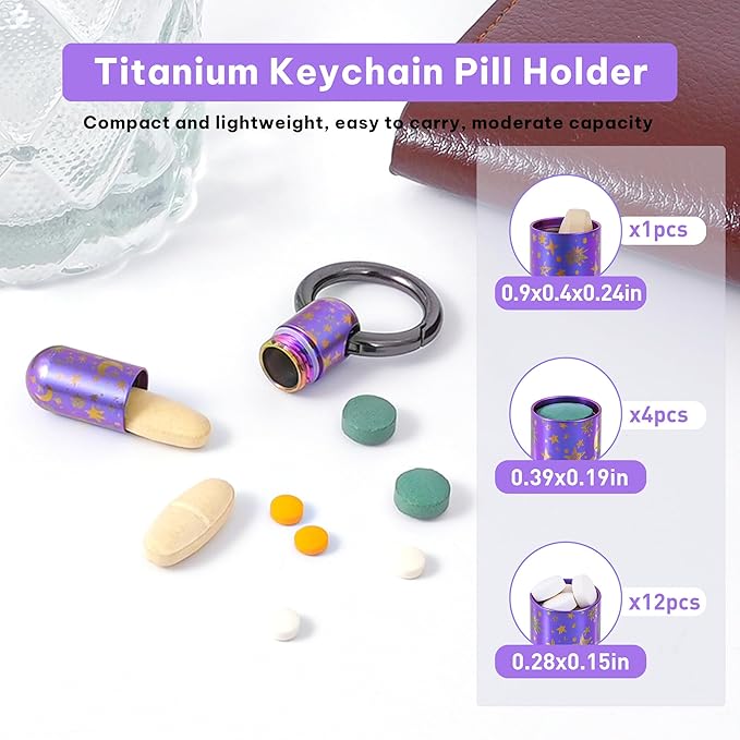 Titanium Keychain Pill Holder,Waterproof Mini Pill Case,Portable Small Pill Container for Travel,Purse,Pocket(Strary Sky)