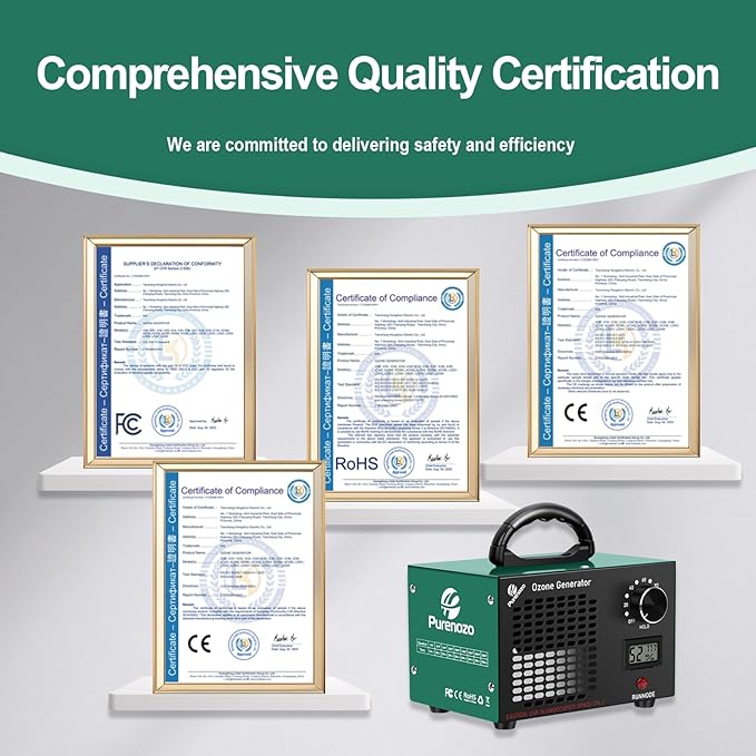 Ozone Generator & Ozone Odor Eliminator 60,000mg/h, Industrial & Home Ozone Machine with Temp/Humidity Display, Removing Odors for Rooms, Smoke, Cars, Pets, Basements, Farms(Green)