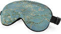 Almond Blossom Sleep Eye Mask Green Flower Van Gogh Painting Silk Eye Mask Sleeping Soft Eye Shade Cover for Men Women Boy Girl Airplane Travel with Elastic Strap