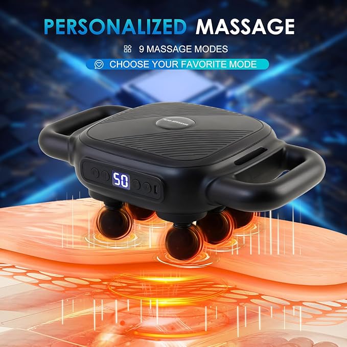 6 Head Massage Gun - Deep Tissue Massage Gun with 50 Adjustable Intensities & 9 Modes, Electric Percussion Massage Tool for Back, Leg, Muscle Pain Relief, Ideal Gifts for Friends and Parents