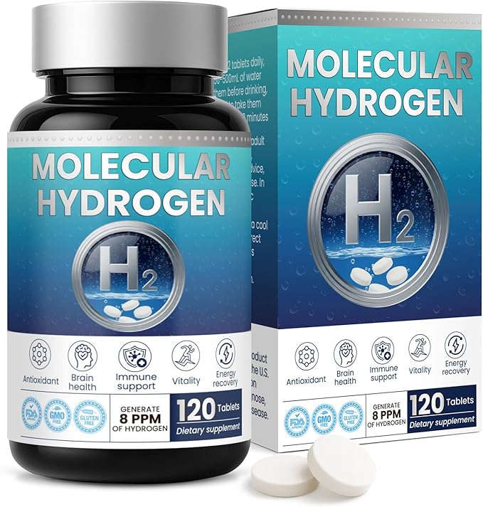 Hydrogen Water Tablets H2 Molecular 120 Tablets with Magnesium Supplement for Brain Health Cognition Function Cellular Energy Boost Antioxidant Promote Metabolism Non-GMO Gluten Free