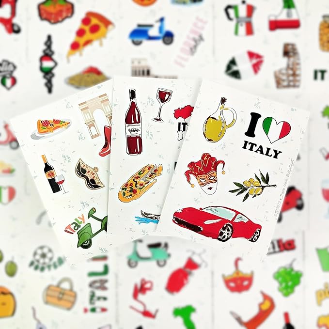 BulbaCraft 100Pcs Italy Stickers for Scrapbooking, Italian Stickers, Rome Decals, Travel Decals for Journal, Scrapbook - Italy Decorations Party Theme, Gifts for Women & Men