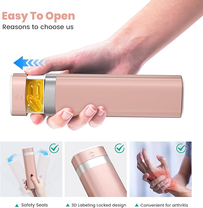 Daviky 7 Day Pill Organizer, Travel Pill Box with One-Handed Opening Design, Large-Capacity Vitamin Case, Portable Drawer Medication Organizer for Once-a-Day Vitamins, Pills, and Supplements (Pink)