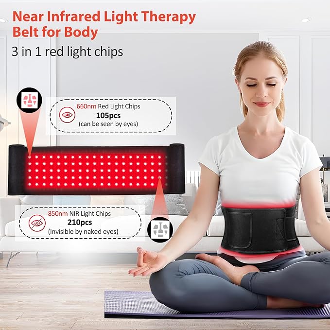 Red Light Therapy for Body, Infrared Light Therapy for Belt Shoulder Waist, Upgraded 3 in 1 LED Beads, 660nm Red Light & 850nm Near Infrared Light Therapy Belt Wrap Timer Remote Control