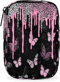 Pink Butterfly Art Pill Case Travel Pill Organizer Weekly 7 Day Portable with Zipper Medicine Box Pill Case for Vitamins, Birth Control,Fish Oils,Medication, Supplements