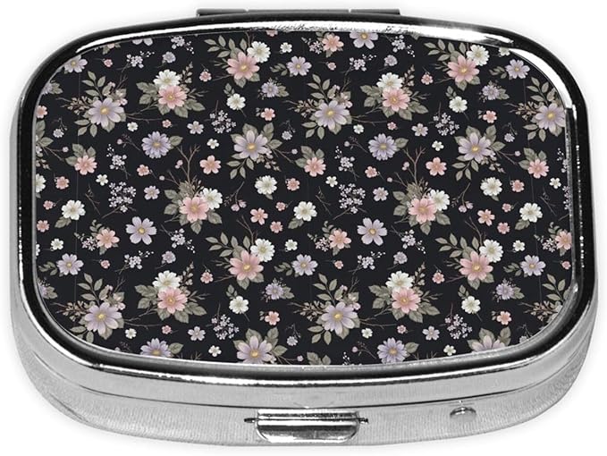 Pill Box Small Pill Case for Purse Pocket, Cute Medicine Organizer Travel Pill Box Vintage Pink Rose Flowers Floral, Portable Pill Container Holder for Vitamins, Fish Oil and Supplements