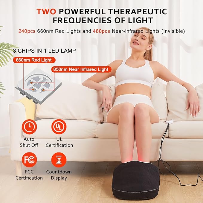 JOBYNA I.nfrared L.Ight and Red L.Ight for Feet & Ankle, Big Size 850nm in.frared L.Ight & 660nm Red L.Ight Device for Home Use, 3 Level Temperature & 5-30min Timer & Pulse Mode