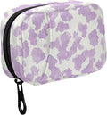 Fustylead Watercolor Light Purple and White Cow Skin Pill Organizer Travel Bag, Small Portable Pill Case Cute for Vitamin Fish Oil Supplements Medicine Organizer with Zipper