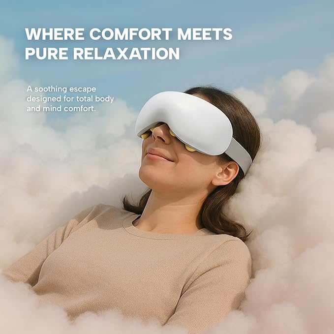 Eye Massager with Heat & Cooling | 12 Precision Massage Nodes | Bluetooth Music | 4 Massage Modes | 2400mAh Battery | Relaxation for Eye Strain, Dry Eyes, Stress & Headaches