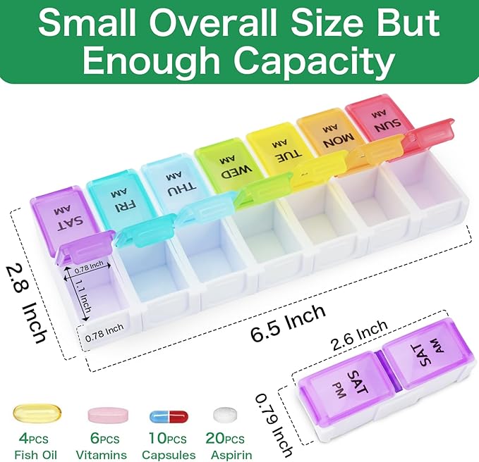 DailyRest Pill Organizer 2 Times a Day, Pill Box 7 Day, AM PM Pill Case, Detachable Weekly Pill Container, Rainbow See-Through Lids, Travel Portable Medicine Container for Pill/Vitamins/Supplements