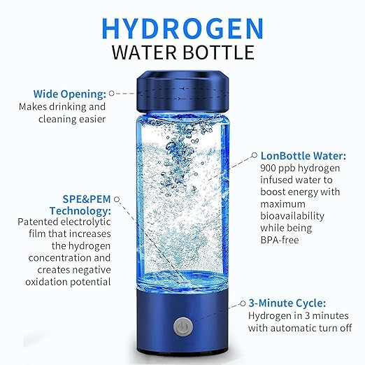 SHINKAI Hydrogen Water Bottle 450ml Portable Hydrogen Ionizer with SPE/PEM Technology, Rechargeable Hydrogen Rich Water Generator for Home, Office, Travel & Gym (Blue)