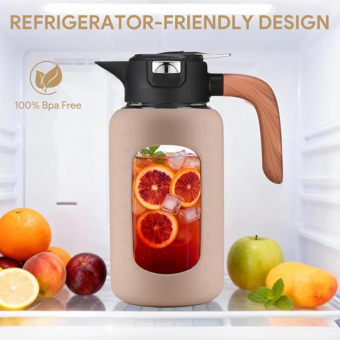 84 oz/2.5 Liter Glass Pitcher with Lid and Handle, Glass Carafe/Jug for Hot/Cold Water, Large Iced Tea Pitcher for Coffee, Juice and Homemade Beverage
