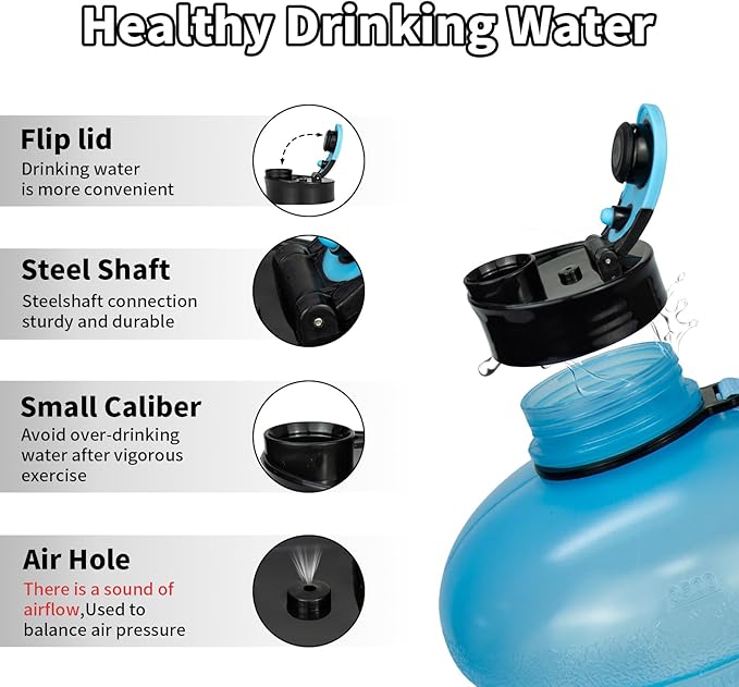 TOOFEEL 1 Gallon Water Bottle - 128 oz Water Bottle with Flip Lid - Gallon Water Bottle with Handle,BPA Free gallon Water jug with Measurements Marked - Transparent Light Blue