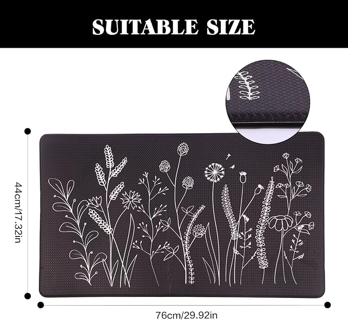Mirok Washable Anti Fatigue Mat for Cushioned Floor Mats,Floral Plants Non-Skid Ergonomic Comfort Foam Rugs,Non Slip Kitchen Rug(Flowers/Grass,17"x29")