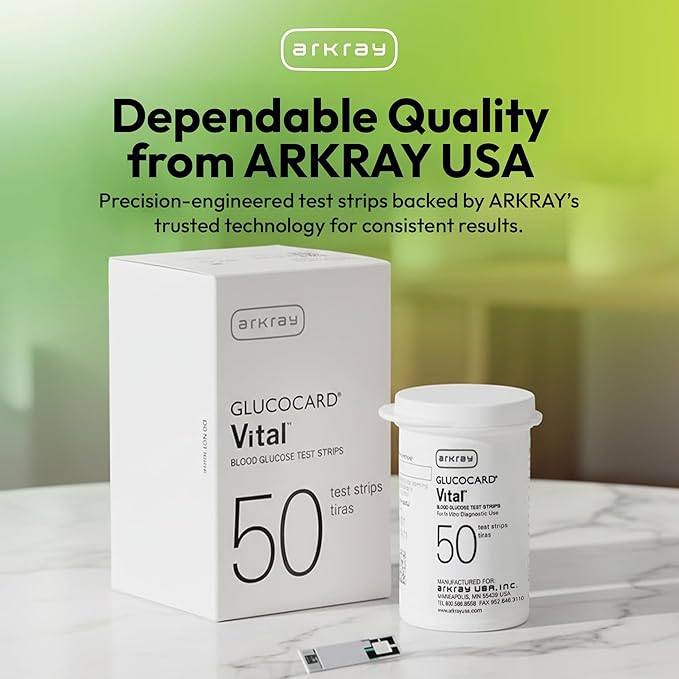 ARKRAY GLUCOCARD Vital Blood Glucose Test Strips – Automatic Coding, 0.5 µL Sample, Fast 7-Second Results, Compatible with GLUCOCARD Vital Blood Glucose Meter, 50 Count