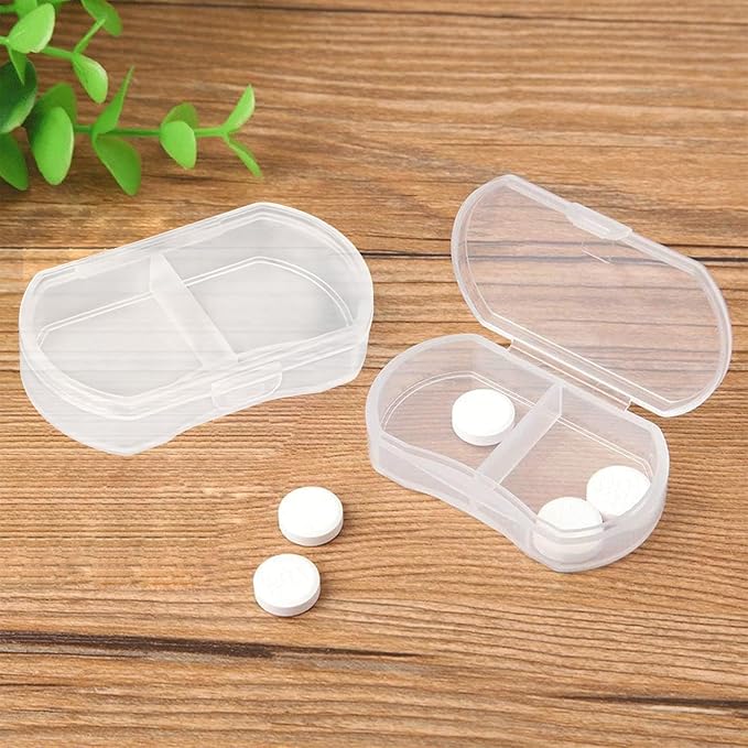 Pill Case for Purse Small Pill Organizer Portable Travel Daily Pill Containers AM & PM Mini Pill Box Vitamin, Fish Oil, Supplement Holder (1 PCS, White)