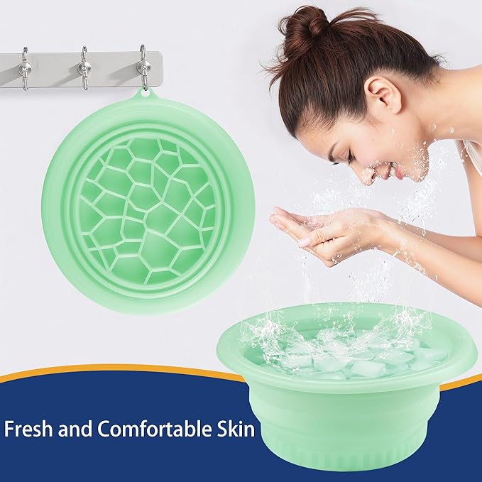 Large Bowl for Face Ice Bath, Foldable Facial Ice Bath with Built-in Icetray, Silicone Ice Bath Bowl, Ice Face Bowl (Green)