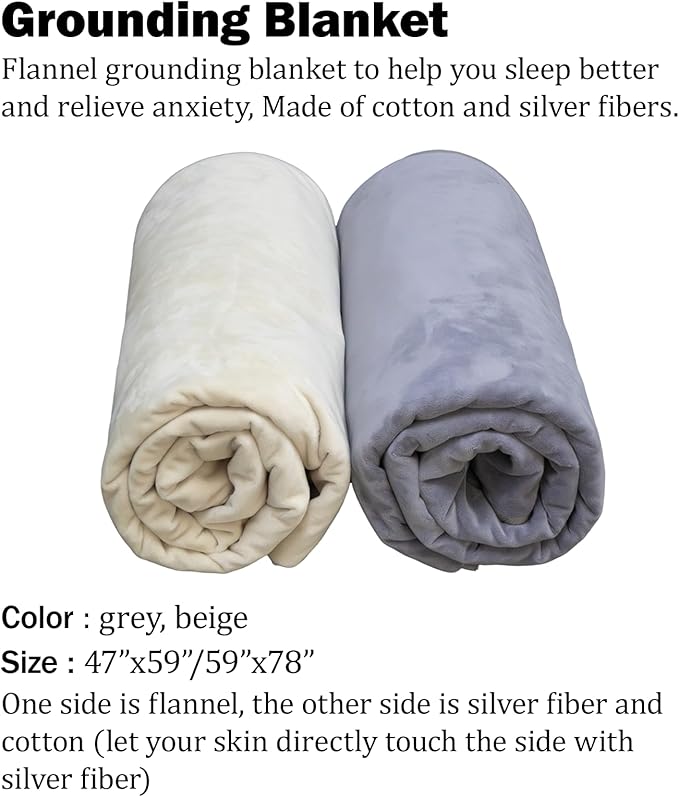 Grounding Blanket, Grounding Throw Blanket for Bed, Earth Connected Flannel Grounding Bed Sheets with Pure Silver Fiber for Improved Sleep, Reduced Stress (47"x59", Beige)