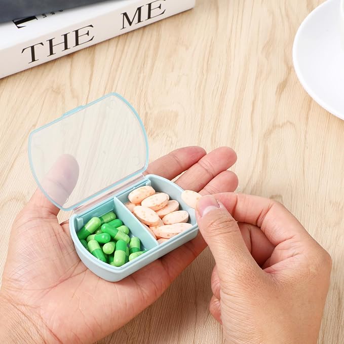 2Pcs Travel Pill Organizer Case, Portable Vitamin Medicine Holder, Daily Small Pill Container for Purse, Pocket Case for Cod Liver Oil, Supplements and Medication, Air Car Vacation Essentials