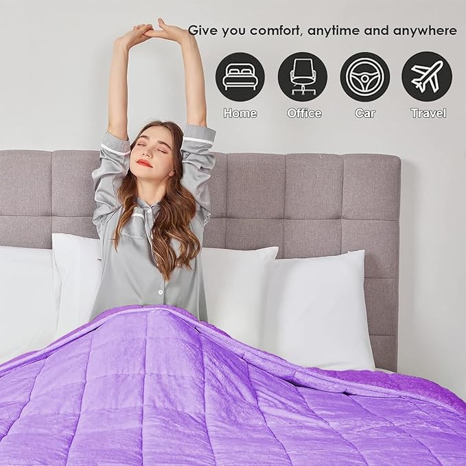 yescool Weighted Blanket for Adults (15 lbs, 60" x 80", Lavender) Heavy Blanket for Sleeping Perfect for 140-160 lbs, Queen Size Breathable Blanket with Premium Glass Bead, Machine Washable