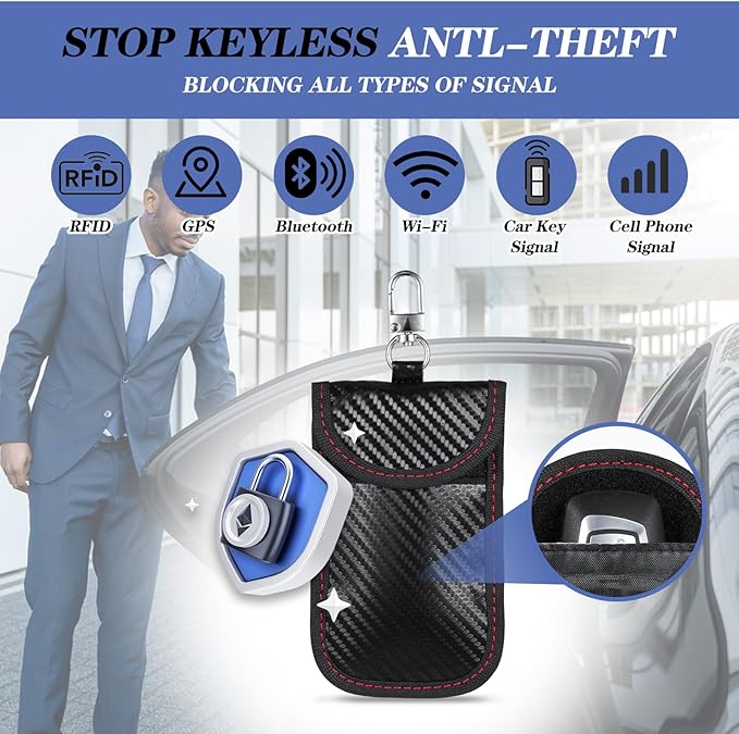 2 Pack Faraday Pouch for Car Keys, Faraday Key Fob Protector Car Security Protection Key Fob Signal Blocker Box for Car RFID Signal Blocking Anti-Theft Pouch Anti-Hacking Case Blocker Black