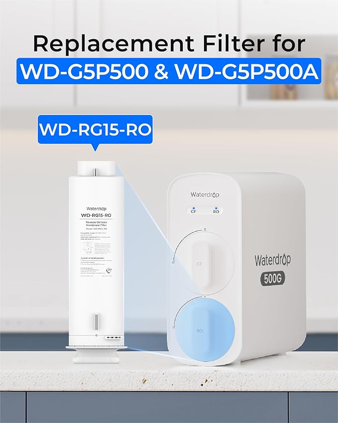 Waterdrop G5P500-RO Filter, Replacement for Waterdrop G5P500 & G5P500A Undersink Reverse Osmosis System, 24-month Lifetime