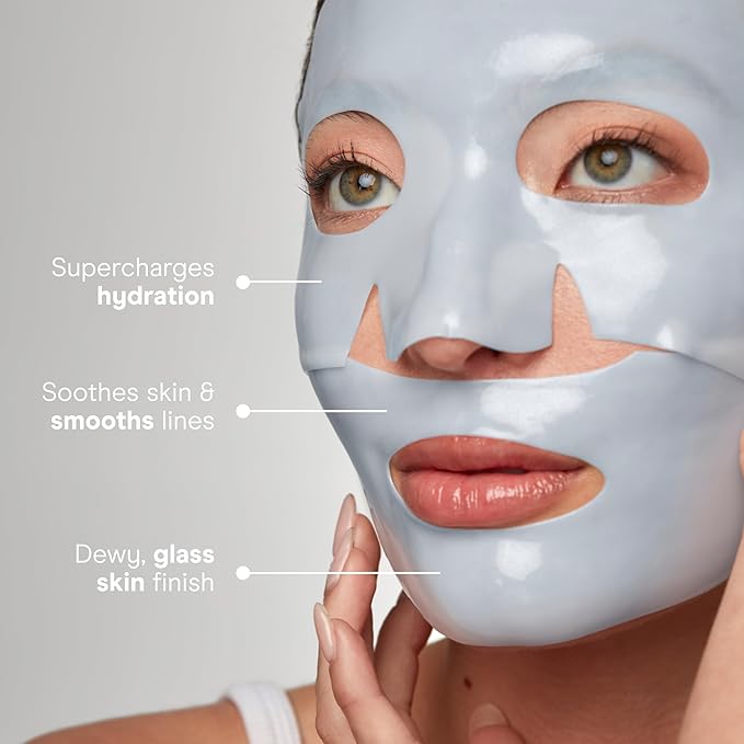 NuFACE IonPlex Hydra-Gel Power Mask - Hydrogel Korean Face Mask to Help Boost Hydration, Smooth Fine Lines & Enhance Microcurrent Results - Reveals a Dewy, Glass Skin Glow (5 Count)