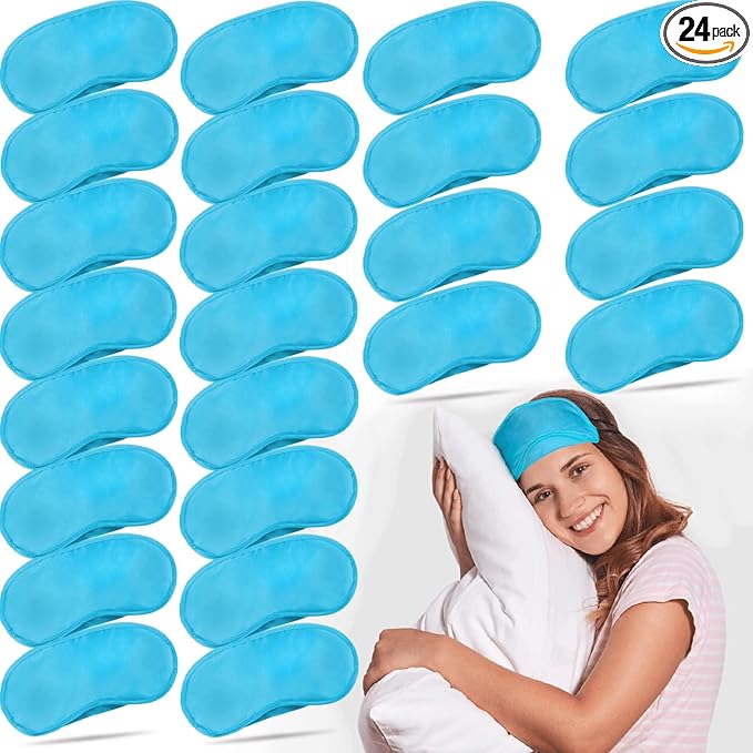 24 Pack Blindfold Eye Mask Cover Sleep Mask for Party Games Travel Sleep Team Build Party Supply with Adjustable Strap for Women Men Kids, Light Blue