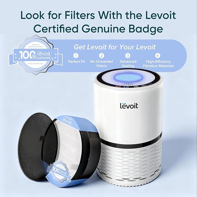 Levoit Air Purifier for Home, AHAM Verifide, High-Efficiency Filter for Smoke, Dust, Pollen, and Odors in Bedroom, Office, or Nursery, Optional Night Light, Quiet Operation, LV-H132, White