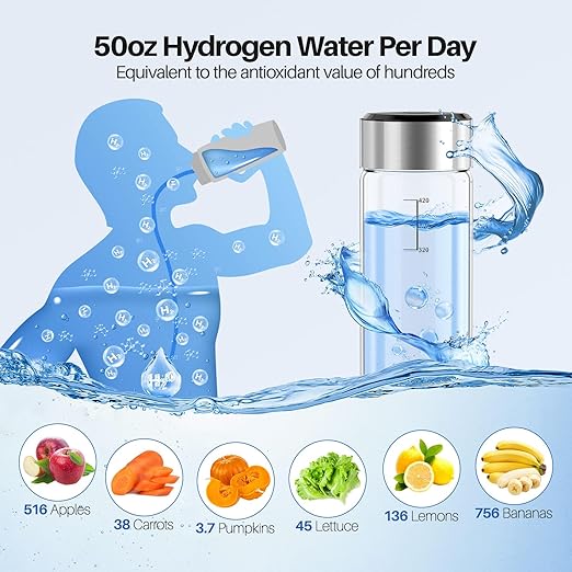 Hydrogen Water Bottle, 3Min 2200PPB Rapid Hydrogen Water Generator -SPE PEM Tech, 14OZ Portable Hydro Water Machine, Health Care Gifts for Husband, Wife, Family, Friends, Travel