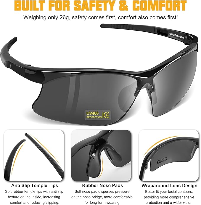 OXG 12 Pack Anti Fog Safety Glasses for Men, ANSI Z87.1 Safety Goggles Impact Scratch Resistant Eye Protection for Work