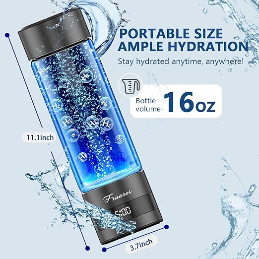 Hydrogen Water Bottle Generator – Portable Hydrogen Water Machine, Up to 6000 PPB | SPE/PEM Certified H₂ Tech | Hydrogen-Rich Water for Energy & Hydration | Healthy Gift for Family & Friends (Black)