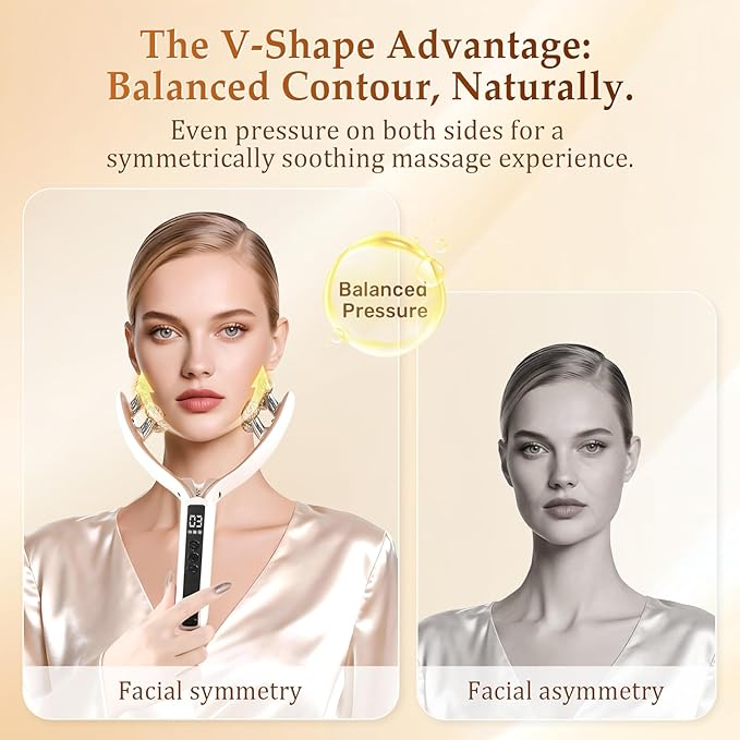 SZMDLX Microcurrent Facial Massager with LCD Screen, Electric Face Roller for Lifting & Toning, EMS Skin Tightening Device for Puffiness & Fine Lines, USB Rechargeable V-Shape Tool