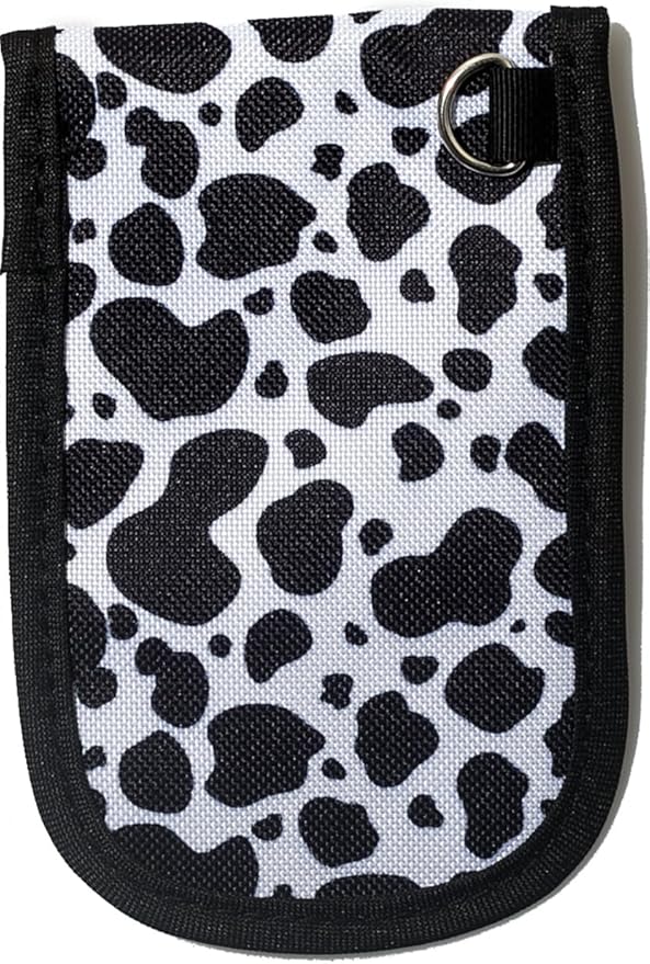 DQL faraday key fob protector, key fob signal blocker, faraday pouch, faraday bag for key fob, key signal blocker (Cow Print)