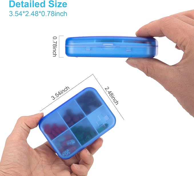 2PCS Portable Travel Pill Organizer Case for Pocket or Purse Cute Small Daily High Quality Pill Box Blue+ Grey(6 Compartments)