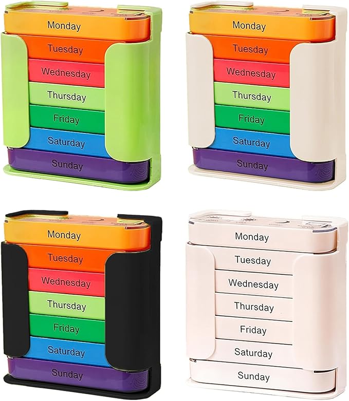 Stay on Track 7-Day Medication Organizer - for Effortless Health Management, Large Weekly Pill Organizer with 4 Times a Day Compartments, Stackable Pill Organizer for Vitamins & Supplements (White)