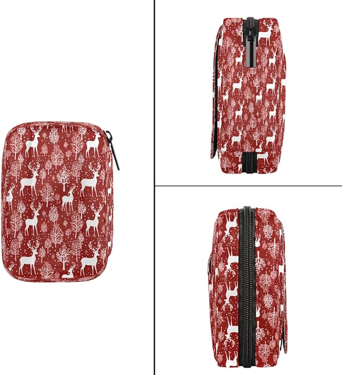 Christmas Deer Pill Case Everyday Travel, 7 Day Weekly Medicine Pill Box Compact Portable Pills Bottle Organizer with Zipper for Daily Vitamin Medicine Holder Bottle Organizers Bag