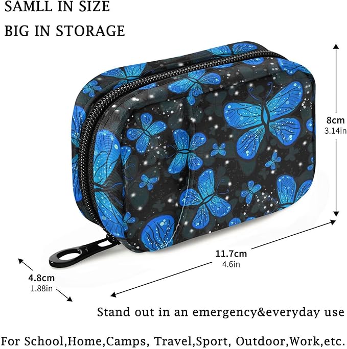 Fustylead Blue Butterfly with Night Gradient Color Pill Organizers 2 Times A Day Pill Case Bag with Zipper Portable Weekly Pill Dispensers for Vitamin Supplement