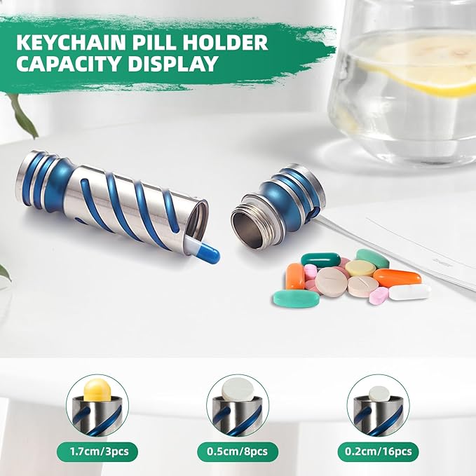 JJFox Keychain Pill Holder Small Pill Container Titanium Pill Case Pill Fob Pill Necklace Pill Container Keychain Portable EDC Metal Pill Case for Men and Women (Silver)