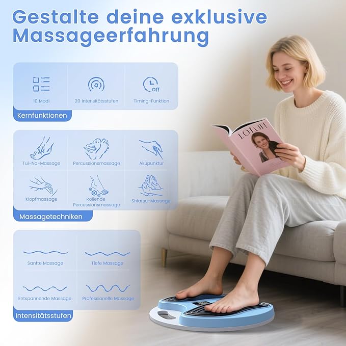 EMS Foot Massager for Neuropathy,NMES Foot Circulation Stimulator for Pain Relief, Plantar Fasciitis & Muscle Recovery,TENS Unit Muscle Stimulator with 4 Electrode Pads,10 Modes 20 Intensities