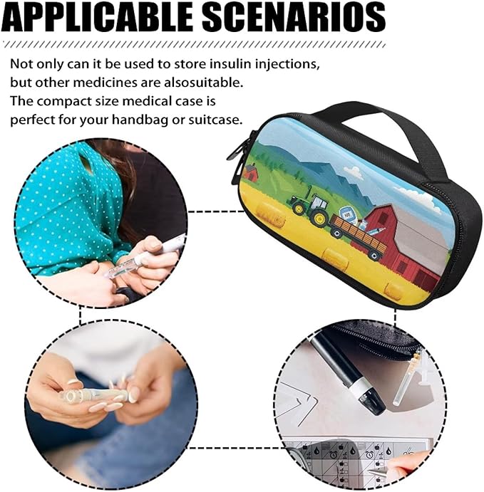 Rnyleeg Funny Truck Diabetic Bags for Supplies for Women Men Insulin Travel Case with Handle Small Size Insulin Bag for Diabetics Glucose Meter Case for Camping Hiking